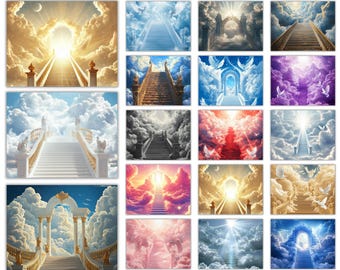 30 Memorial Heaven Backgrounds Png Bundle, Memorial Backgrounds, In Loving Memory Backgrounds, Heaven Stair Steps & Gate, Rest In Peace