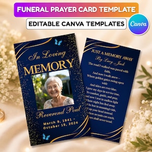 Funeral Prayer Card Canva Editable Template, In Loving Memory Template, Memorial Prayer Card, Printable Funeral Remembrance Card