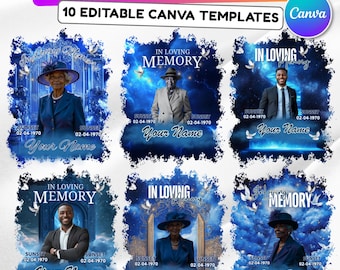 10 In Loving Memory Blue T Shirt Canva Editable Templates, Memorial Editable Template, Rest In Peace Designs, Funeral & Celebration of Life