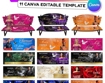 11 In Loving Memory Bench Canva Editable Templates, In Loving Memory Banch Templates, Memorial Bench Template, Funeral & Celebration of Life