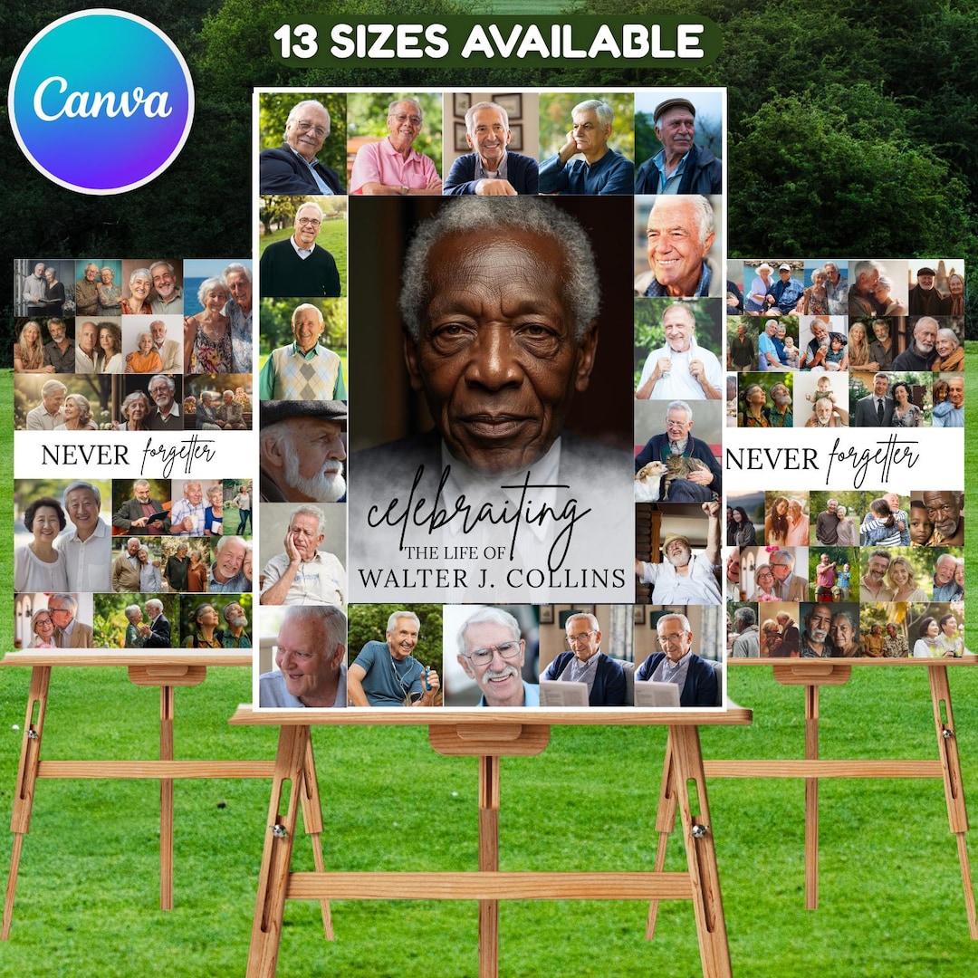 Funeral Photo Collage Canva Editable Template, in Loving Memory Collage