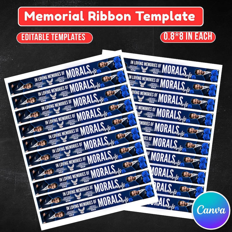 In Loving Memory Blue Ribbon Canva Editable Template, Rest in Piece ...