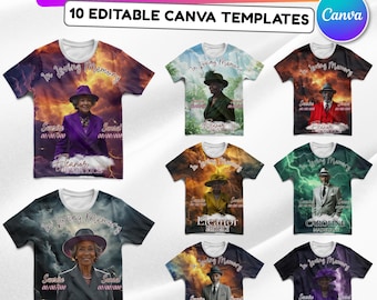 10 plantillas de camisetas editables de Canva "In Loving Memory", paquete de camisetas conmemorativas, "Descansa en paz", camisetas funerarias, perfectas para sublimación