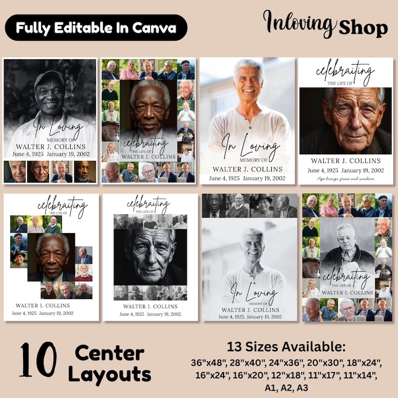 Funeral Photo Collage Canva Editable Template, in Loving Memory Collage