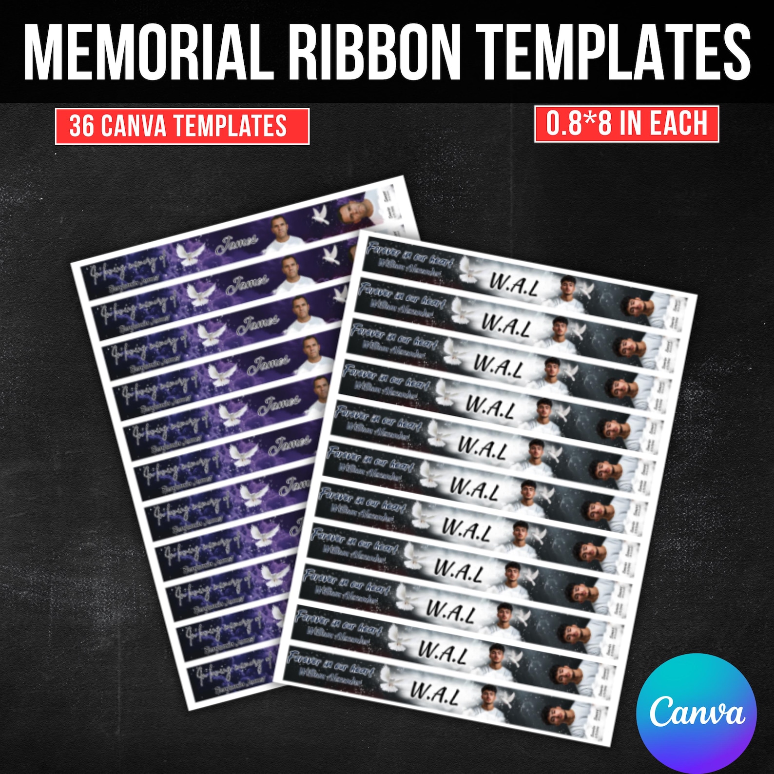 36 in Loving Memory Ribbon Canva Editable Template, Rest in Piece ...