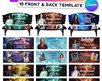10 plantillas editables de Canva para bancos conmemorativos, plantillas para bancos conmemorativos, plantilla para banco conmemorativo, funeral y celebración de la vida