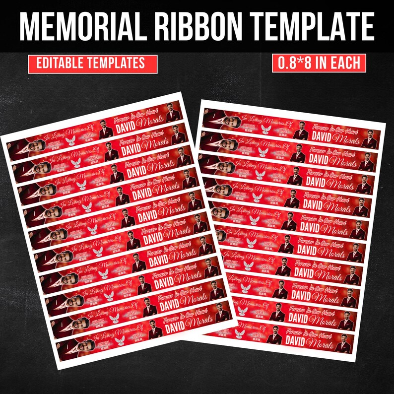 In Loving Memory Red Ribbon Canva Editable Template, Rest in Piece ...