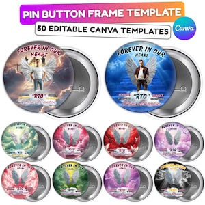 50 Memorial Pin Button Canva Editable Templates, Funeral Button Favors, RIP Templates, Memorial Pin Button Canva Designs, Digital Download
