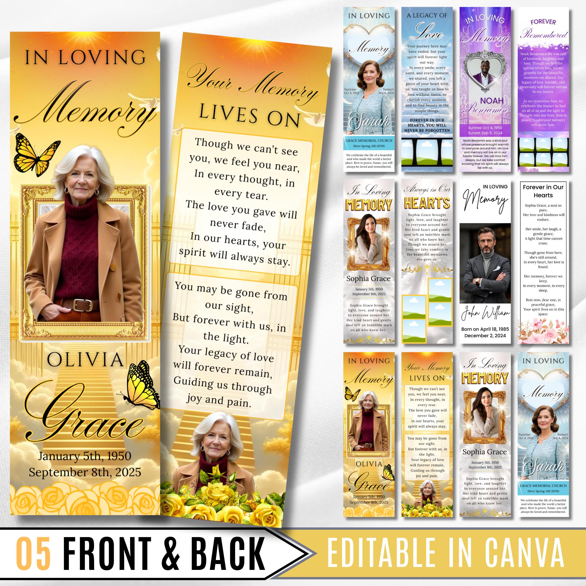 Memory Bookmarks 05 in Loving Memory Bookmark Canva Editable Template, Memorial Bookmark ...
