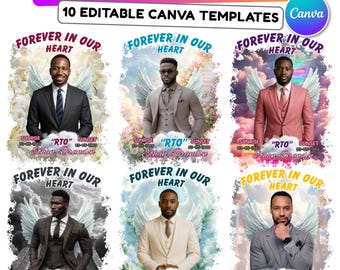 10 plantillas editables para camisetas conmemorativas "Siempre en nuestro corazón", plantillas "En memoria de", plantilla Canva para recuerdos, descarga digital