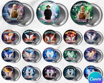 30 modelli Canva modificabili "Per sempre nel nostro cuore", spilla "In ricordo", modello Canva per spilla commemorativa, spilla "Riposa in pace".