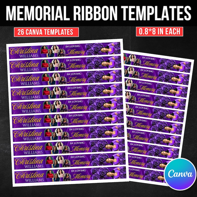 26 in Loving Memory Ribbon Canva Editable Template, Memorial Ribbon ...