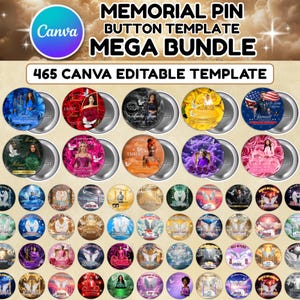 460+ In Loving Memory Pin Button Canva Mega Editable Templates Bundle, Memorial Pin Button Canva Designs, Rest in Peace Button