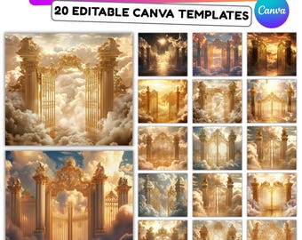 20 Golden Memorial Heaven Backgrounds Png Bundle, Memorial Background, In Loving Memory Background, Heaven Stair Steps & Gate, Rest In Peace