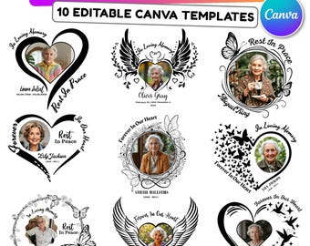10 Editable Memorial Butterfly Flying Template, In Loving Memory Butterfly Picture Frame, Memorial Canva Template, Remembrance Favor
