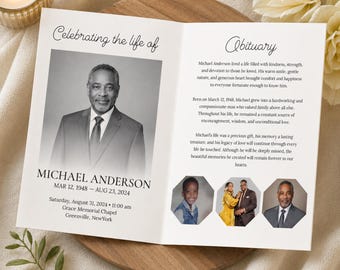 04 Pages Minimalist Funeral Program Template, Bi-Fold(8.5x11 in) Funeral Program, Obituary Celebration Of Life Program, Digital Download