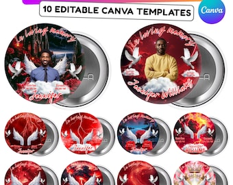 10 In Loving Memory Red Pin Button Canva Editable Templates Bundle, In Loving Memory, Memorial Red Pin Button Template, Funeral Button Favor