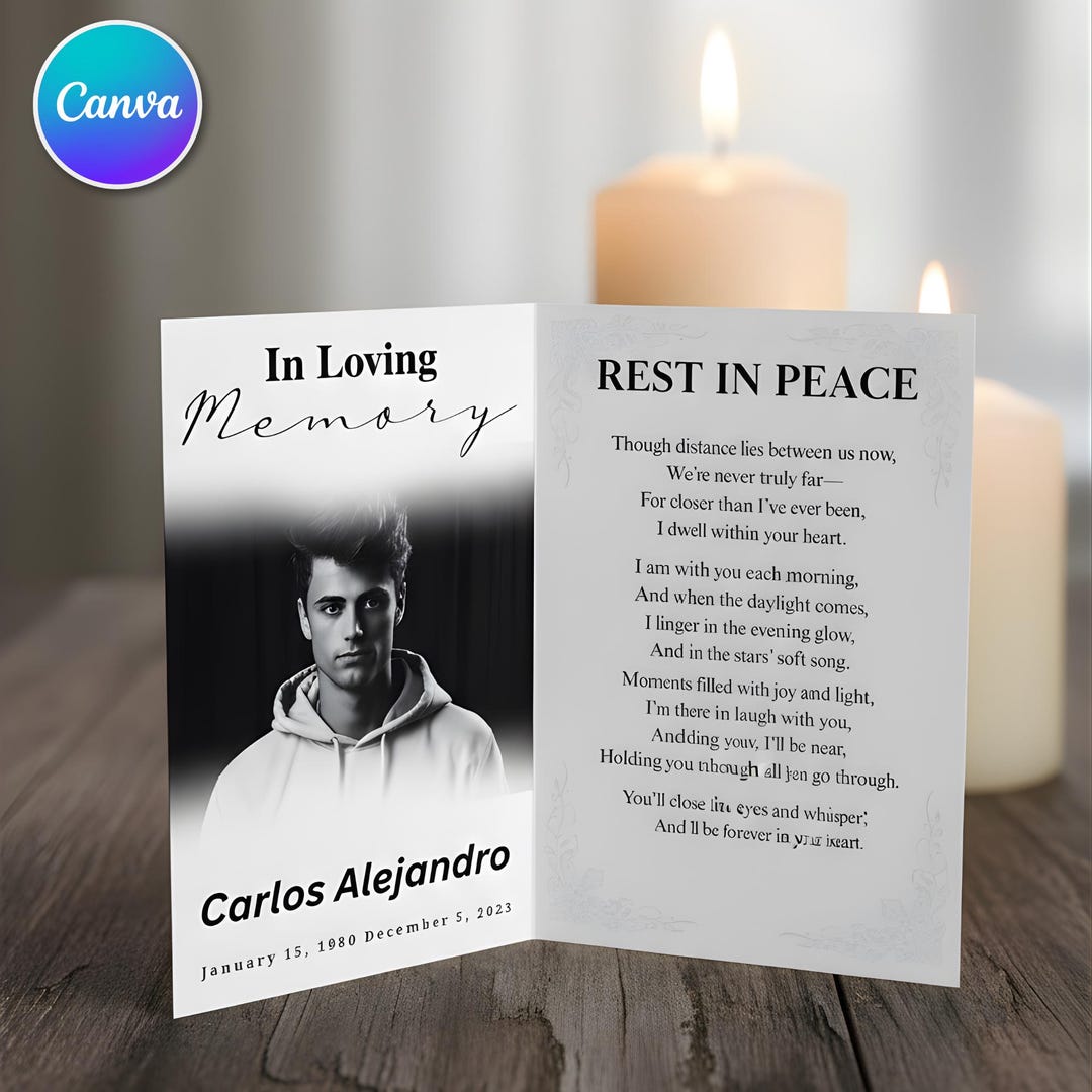 In Loving Memory Funeral Prayer Card Editable Template, Celebration of ...