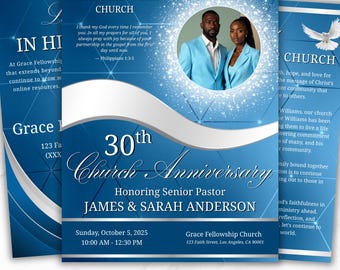 4 Pages Church Anniversary Program Template, Editable Bifold 8.5x11” Design, Church Appreciation Program, Anniversary & Faith Celebration