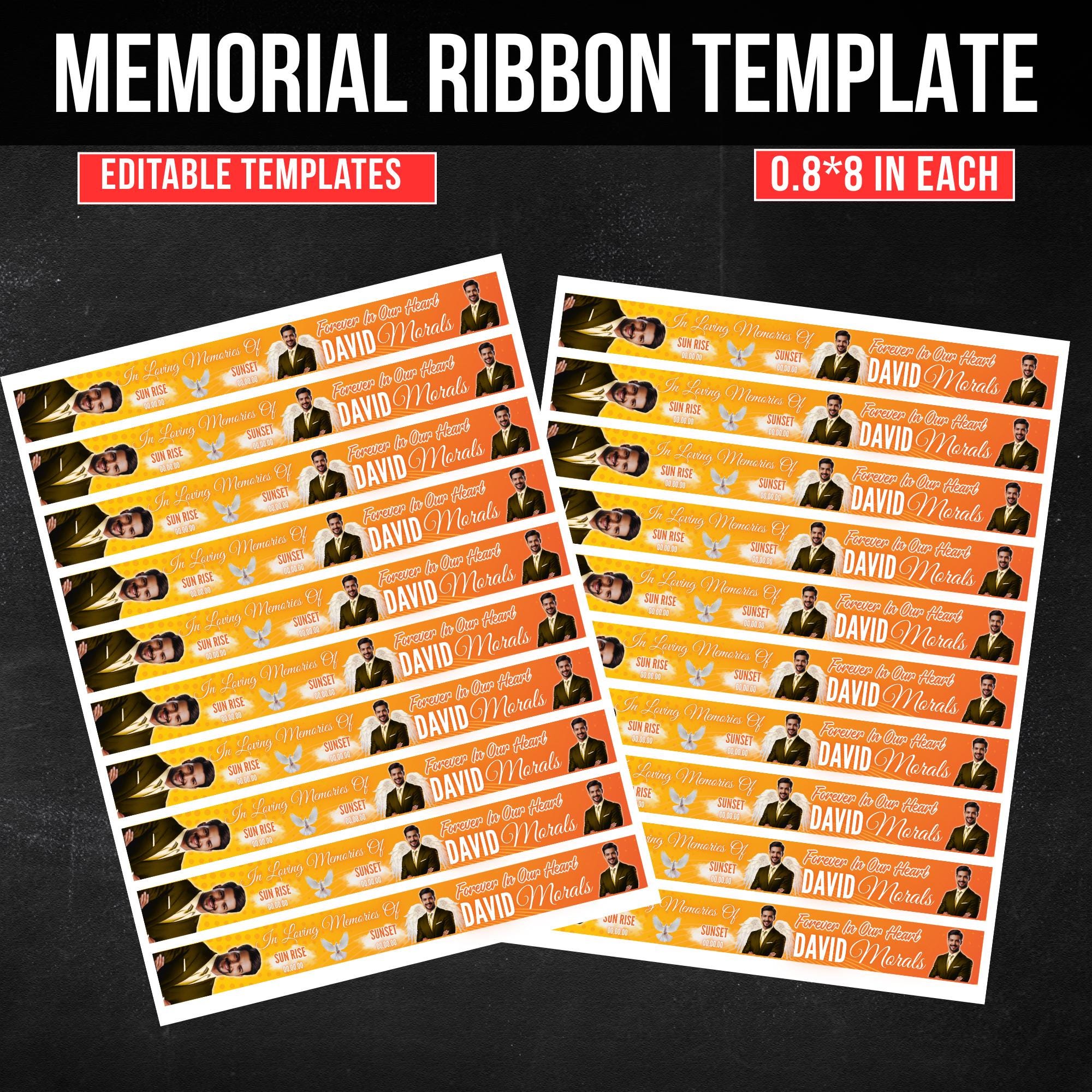 In Loving Memory Yellow Ribbon Canva Editable Template, Rest in Piece ...
