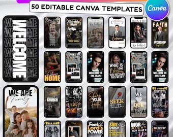 50 Church Social Media Canva Templates, Canva Church Template, Editable Church Event Posts, Eye-catching and vibrant posts, Digital Download