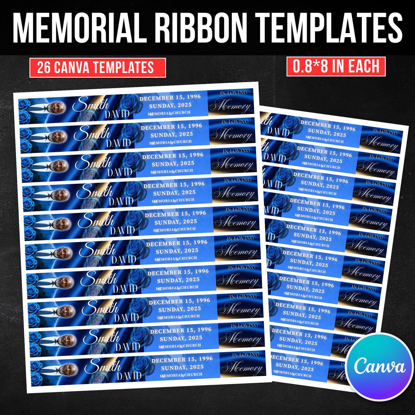 26 in Loving Memory Ribbon Canva Editable Template, Memorial Ribbon ...