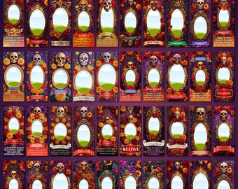 40 Día De Los Muertos Candle Labels Editable Templates, Dia de los Muertos Altar Decor Stickers, Velas Etiquetas, Digital Download