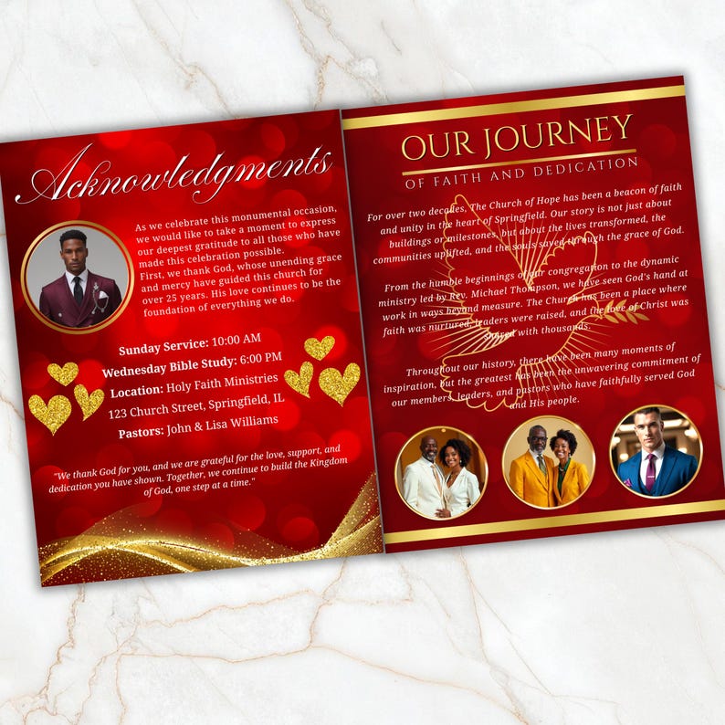 Church Anniversary Program Template, Editable Bifold 8.5x11” Design ...