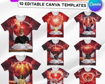10 Red Memorial Editable All Over T Shirt Template, In Loving Memory All Over Shirt, Rest in Peace, Funeral Shirt, Perfect for Sublimation
