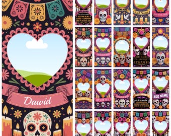 23 Día De Los Muertos Candle Labels, Tall Cylinder Candle Wraps, Editable Canva Memorial Stickers, Funeral Labels Digital Download