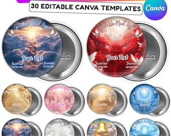 30 Memorial Pin Button Canva Editable Templates, Funeral Button Favors, RIP Templates, Memorial Pin Button Canva Designs, Digital Download
