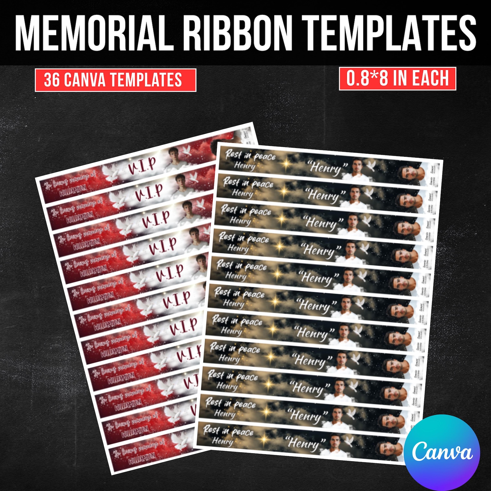 36 in Loving Memory Ribbon Canva Editable Template, Rest in Piece ...