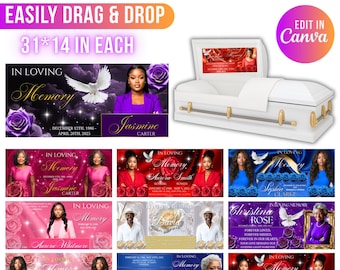 25 Memorial Casket Panel Editable Templates, Personalized Casket Panel, In Loving Memory Canva Template, Memorial Tribute, Funeral Keepsake