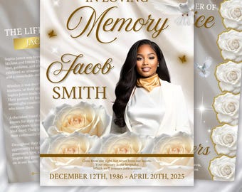 08 Seiten White Rose Funeral Programm Vorlage, bearbeitbares zweifach gefaltetes 8,5 x 11 Zoll Design, Nachruf Feier des Lebens Programms, digitaler Download