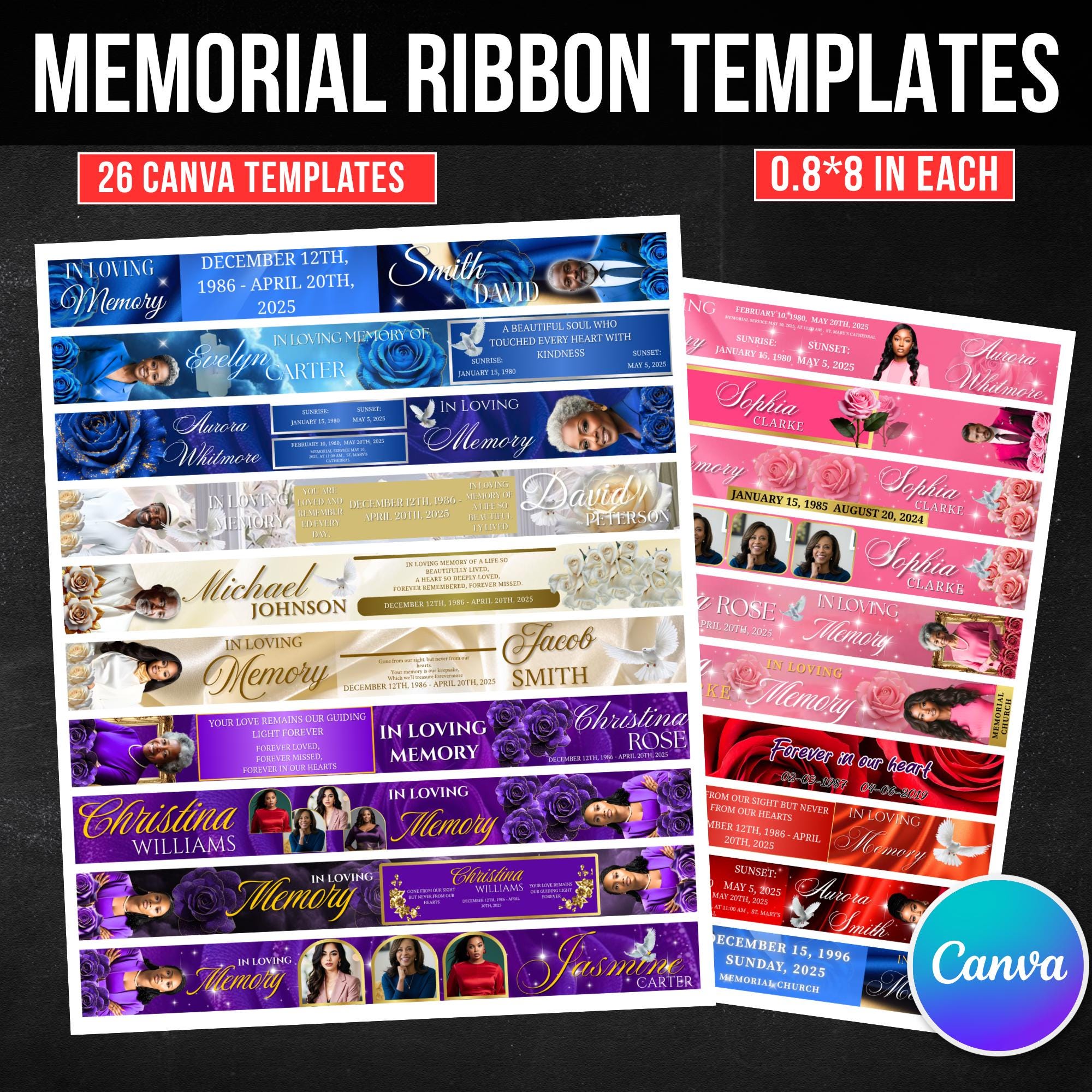26 in Loving Memory Ribbon Canva Editable Template, Memorial Ribbon ...