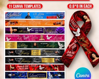 11 In Loving Memory Ribbon Canva Editable Template, Memorial Ribbon Templates, Rest in Piece Ribbon Design, Funeral Memorial Template