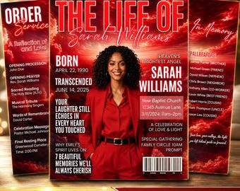 12 Page Red Memorial Essence Magazine Template, Celebration of Life Program Keepsake, Obituary Celebration Of Life Program, Digital Download