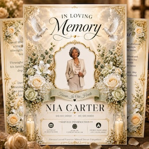 In Loving Memory Golden Editable Template, Bi-Fold(8.5x11 in) Program, Obituary Celebration Of Life, Canva Template, Digital Download