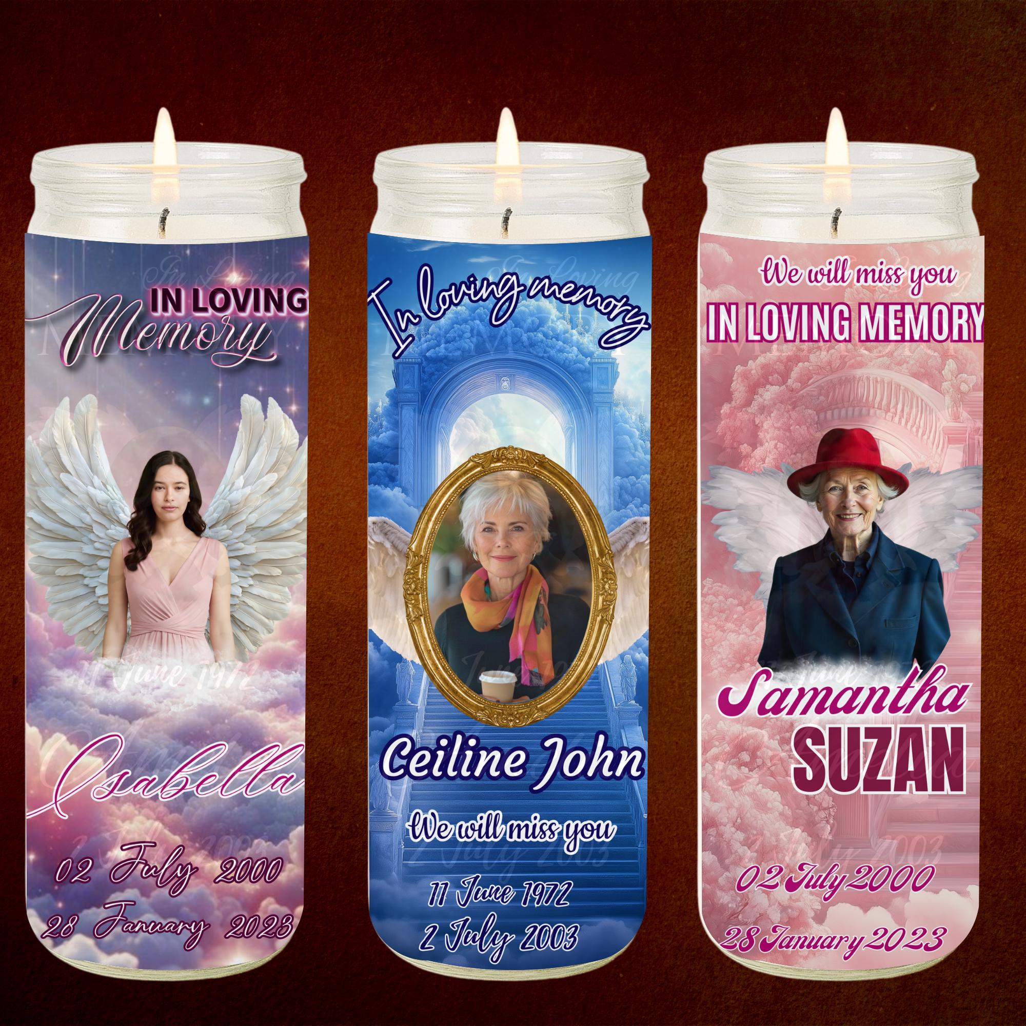 20 Memorial Candle Light Label Canva Editable Template, Stairway to ...