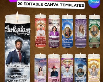 20 Memorial Candle Light Label Canva Editable Template, Stairway to Heaven Remembrance Candle Wrap, RIP Candle Label, In Loving Memory