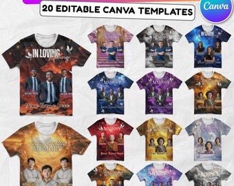 20 plantillas de camisetas editables de Canva "En memoria de un ser querido". Plantilla "En memoria de un ser querido". Diseño de camiseta editable conmemorativo.