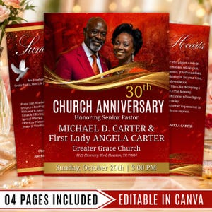 04 Pages Church Anniversary Program Template, Editable Bifold 8.5x11” Design, Church Appreciation Program, Anniversary & Faith Celebration
