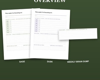 Agenda settimanale per ADHD stampabile / Panoramica settimanale senza data in PDF / Una cosa al giorno, svuotamento mentale / Download immediato