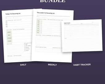 ADHD Planner Bundle Printable | Daily + Weekly + Habit Tracker PDF Set | Undated, Instant Download