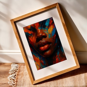 Vibrant African American Woman Lips Portrait | Bold Colorful Black Woman Wall Art | Museum-Grade Matte Giclée Print for Modern Home Decor