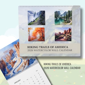 Hiking Trails of America 2026 Watercolor Wall Calendar, Scenic Nature Landscape Art