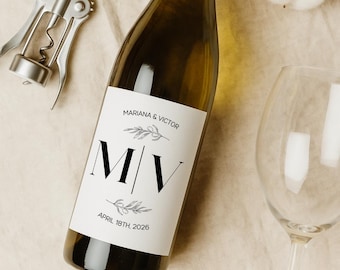 Custom Wedding Wine Label: Personalized Initials Wedding Monogram Gift for Couples Wine Label
