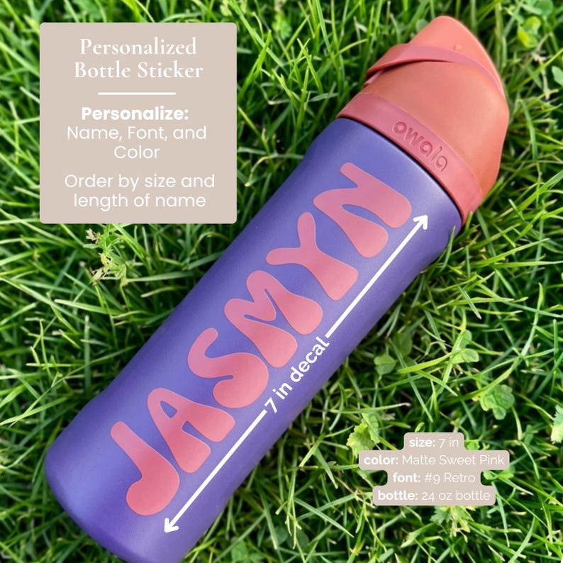 Calcomanía personalizada con el nombre Owala / Adhesivo de vinilo impermeable personalizado para botella de agua imagen 2