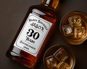 Custom Birthday Vintage Whiskey Bottle Label | Personalized Whisky Label With Name, Age & Birth Year | Unique Birthday Bourbon Gift Sticker