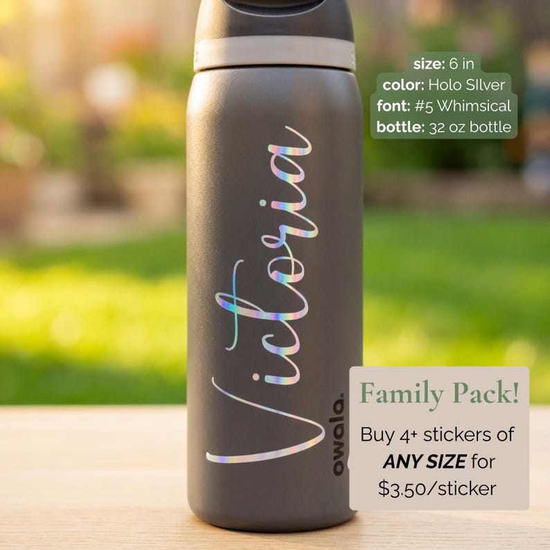 Calcomanía personalizada con el nombre Owala / Adhesivo de vinilo impermeable personalizado para botella de agua imagen 4